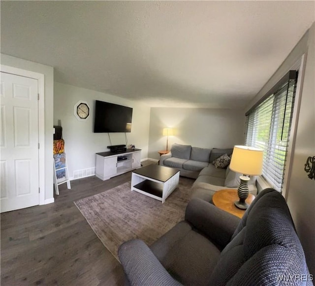 9357 Steffi Dr, Evans, NY 14006 - living area featuring dark wood-style floors and baseboards
