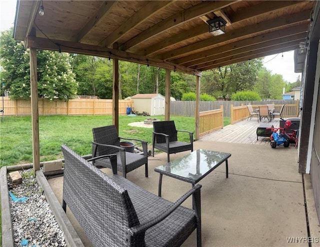9357 Steffi Dr, Evans, NY 14006 - view of patio with outdoor dining area, a wooden deck, and an outdoor living space
