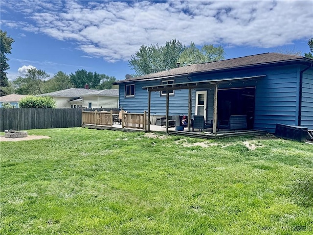 9357 Steffi Dr, Evans, NY 14006 - back of house with an outdoor fire pit, a deck, and a pergola