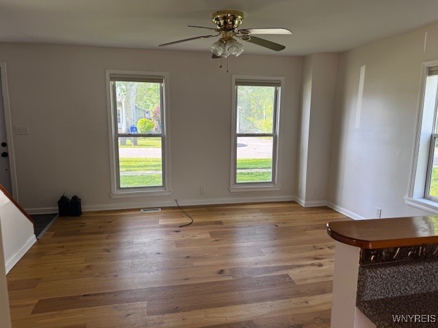 21 Maple St, Evans, NY 14006 - unfurnished dining area featuring plenty of natural light, wood finished floors, and ceiling fan