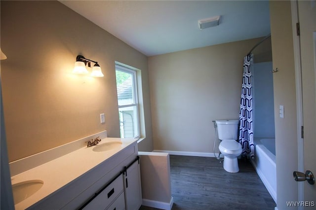 21 Maple St, Evans, NY 14006 - full bathroom featuring wood finished floors, double vanity, and shower / bathtub combination with curtain