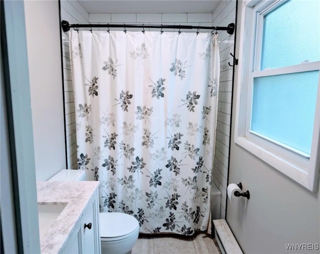 343 Carrollwood Dr, Porter, NY 14174 - full bathroom featuring toilet, healthy amount of natural light, vanity, and shower / bath combination with curtain