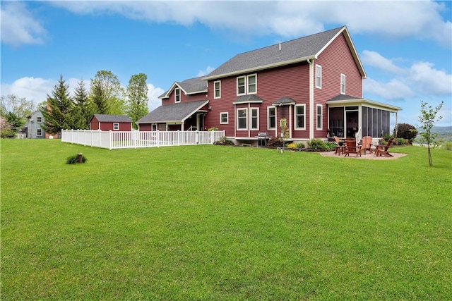 160 Reiss Rd, Otsego, NY 13326 - back of house featuring a sunroom, a patio, and roof with shingles