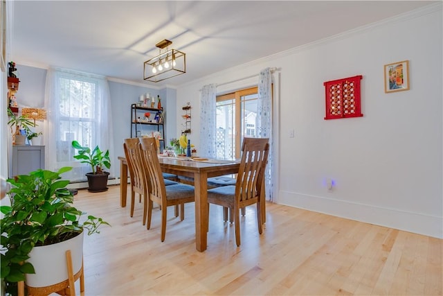 54 Beaver St, Otsego, NY 13326 - dining space with plenty of natural light, ornamental molding, light wood-style floors, and baseboards