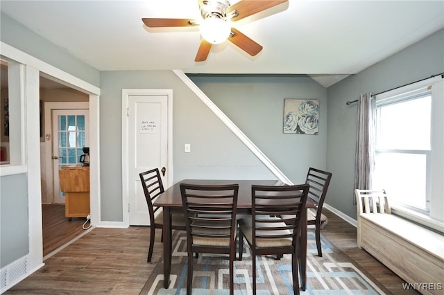 3564 Grafton Ave, Hamburg, NY 14219 - dining space with wood finished floors, ceiling fan, and baseboards