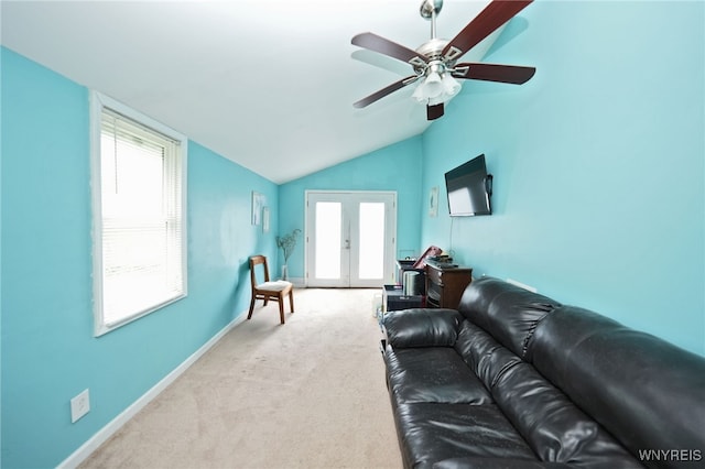 3564 Grafton Ave, Hamburg, NY 14219 - living room featuring carpet floors, healthy amount of natural light, vaulted ceiling, french doors, and baseboards