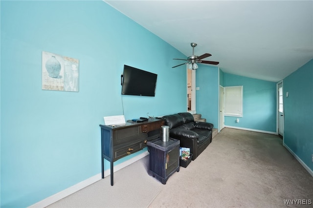 3564 Grafton Ave, Hamburg, NY 14219 - living area featuring carpet flooring, lofted ceiling, a ceiling fan, and baseboards