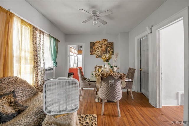 151 Edson St, West Seneca, NY 14210 - dining area featuring ceiling fan, light wood-style floors, and baseboards