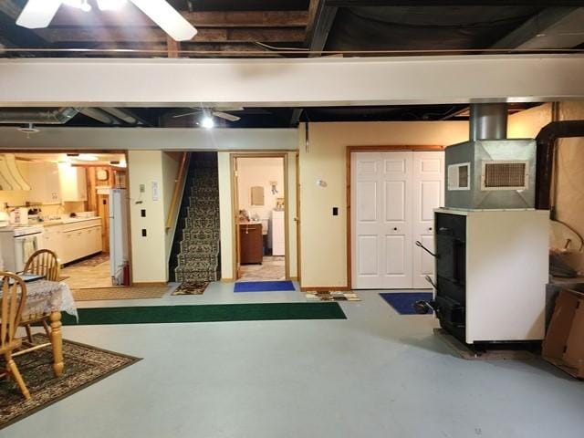 3483 First Fork Rd, Grove Twp, PA 15861 - finished below grade area with stairway, washer and clothes dryer, and freestanding refrigerator