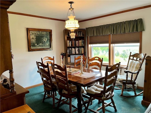 8255 County Highway 2, Andes, NY 13731 - carpeted dining space featuring baseboards and ornamental molding
