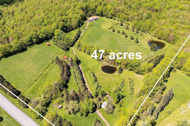 8255 County Highway 2, Andes, NY 13731 - aerial view of property and surrounding area with property parcel outlined and a heavily wooded area