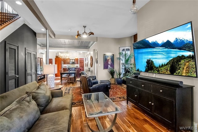 509 Virginia St, Buffalo, NY 14202 - living area featuring hardwood / wood-style floors, a chandelier, and recessed lighting