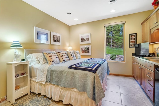 8763 Greyton H Taylor Memorial Dr, Urbana, NY 14840 - bedroom with baseboards, a sink, light tile patterned floors, and recessed lighting
