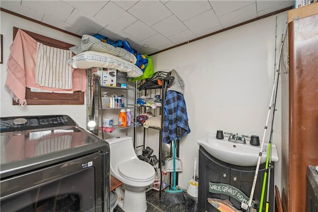 3 Maple St, Lyons, NY 14489 - bathroom with washer / dryer, toilet, and vanity
