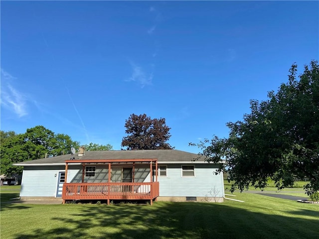 5 Melvins Ln, Big Flats, NY 14845 - rear view of house with a yard, a deck, and crawl space