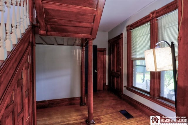 25 Academy St, Westfield, NY 14787 - hall featuring wood finished floors, baseboards, and stairway
