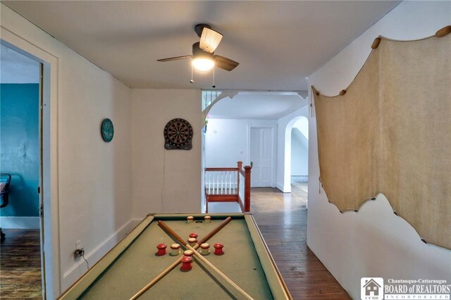 25 Academy St, Westfield, NY 14787 - game room with arched walkways, wood finished floors, and a ceiling fan
