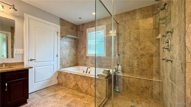 65 Islewoods, Grand Island, NY 14072 - bathroom with vanity, a garden tub, and a shower stall