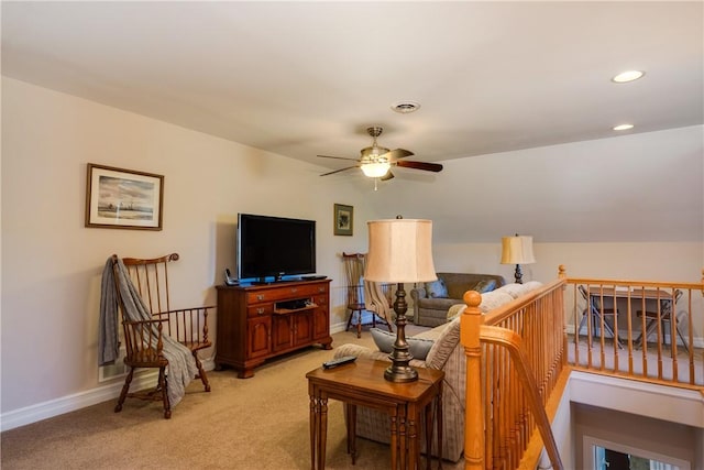 31 Hunters Run, Horseheads, NY 14845 - living area with ceiling fan, light carpet, baseboards, and recessed lighting