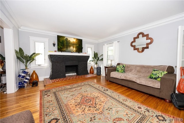47 Winston Rd, Buffalo, NY 14216 - living area featuring ornamental molding, wood finished floors, and a fireplace