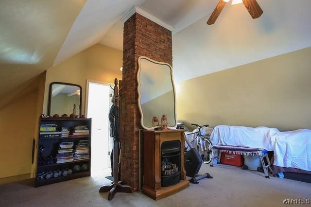 938 Ridge Rd, Lackawanna, NY 14218 - bedroom featuring carpet, lofted ceiling, and a ceiling fan