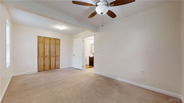 524 Lasalle Ave, Buffalo, NY 14215 - unfurnished bedroom featuring carpet flooring, baseboards, a closet, a ceiling fan, and beam ceiling