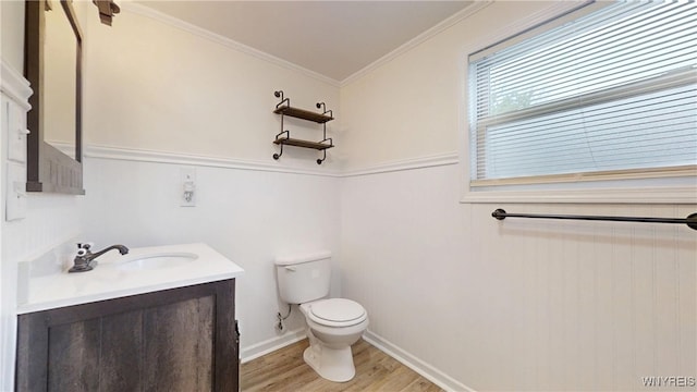 524 Lasalle Ave, Buffalo, NY 14215 - bathroom featuring vanity, toilet, wood finished floors, and crown molding