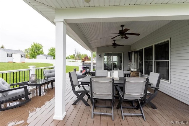 17 Knoche Way, Orchard Park, NY 14127 - deck featuring a ceiling fan and outdoor dining area