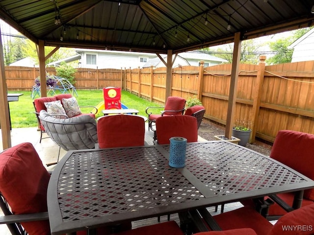 225 Fries Rd, Tonawanda-Town, NY 14150 - view of patio / terrace with outdoor dining space, a gazebo, and outdoor lounge area