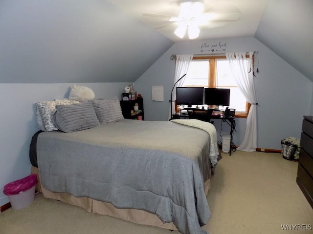 225 Fries Rd, Tonawanda-Town, NY 14150 - bedroom with carpet flooring, lofted ceiling, ceiling fan, and baseboards