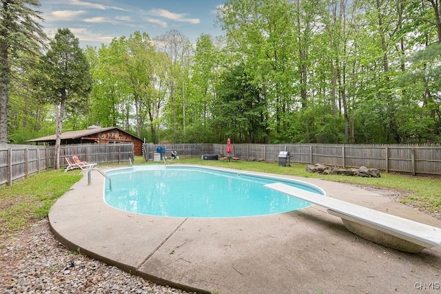 4090 Old Kennedy Rd, Onondaga, NY 13120 - view of pool featuring a fenced backyard, a diving board, and a patio area