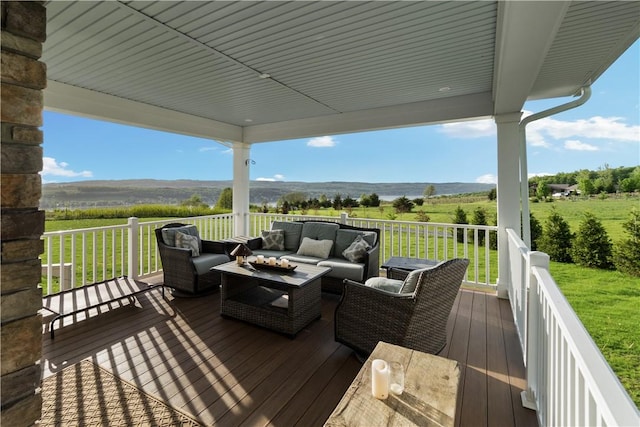 503 Grandview Ln, Milo, NY 14527 - wooden deck with outdoor lounge area, a rural view, and a lawn