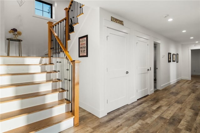503 Grandview Ln, Milo, NY 14527 - stairway with recessed lighting, baseboards, and wood finished floors