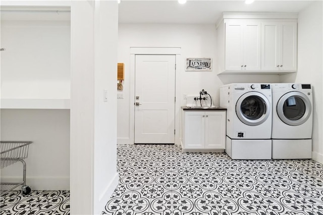503 Grandview Ln, Milo, NY 14527 - laundry area featuring washing machine and clothes dryer, baseboards, cabinet space, and recessed lighting