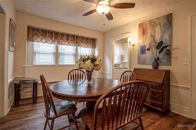 624 Buffalo Ave, Niagara Falls, NY 14303 - dining area with a ceiling fan, wood finished floors, a textured ceiling, and baseboards
