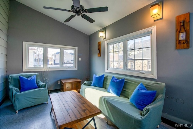 624 Buffalo Ave, Niagara Falls, NY 14303 - living area featuring vaulted ceiling and ceiling fan