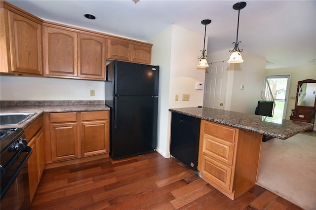 414 Fox Run, Gates, NY 14606 - kitchen featuring freestanding refrigerator, gas stove, a peninsula, and dark wood finished floors