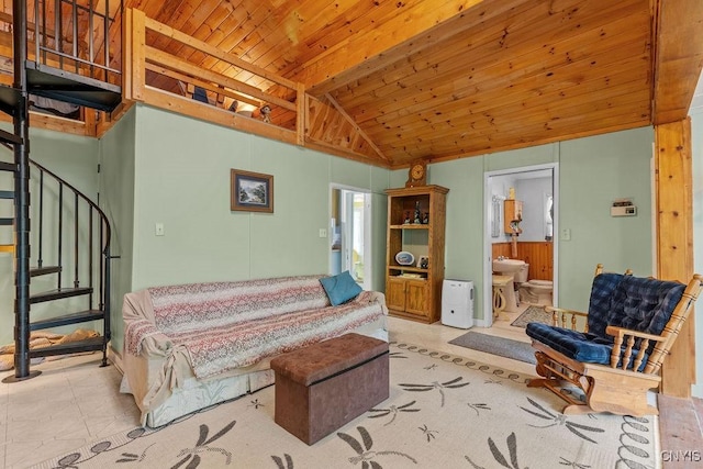 633 Eno Rd, Elbridge, NY 13080 - bedroom featuring wood ceiling, lofted ceiling, and ensuite bathroom