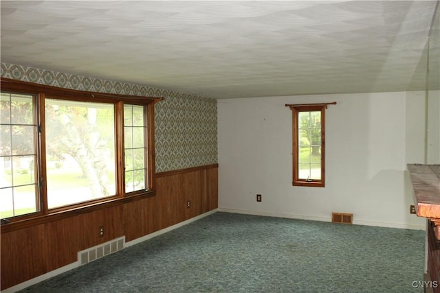 7 Catlin Ave, Paris, NY 13456 - carpeted spare room featuring baseboards, wood walls, a wainscoted wall, and wallpapered walls