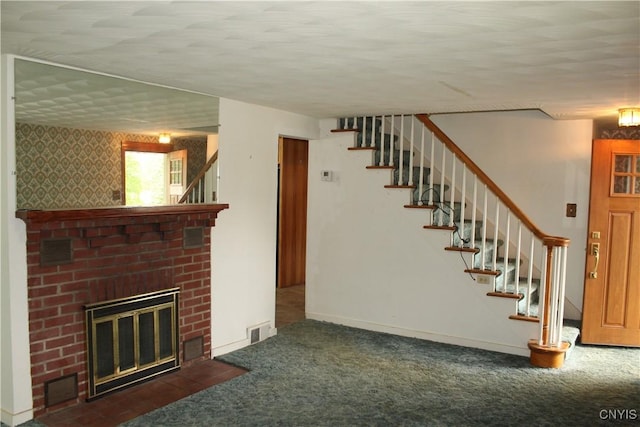 7 Catlin Ave, Paris, NY 13456 - stairs featuring carpet floors, baseboards, and a fireplace