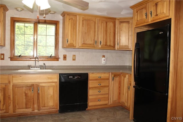 7 Catlin Ave, Paris, NY 13456 - kitchen featuring black appliances, a sink, light countertops, and a ceiling fan