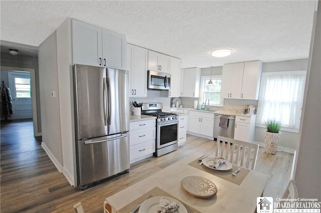 178 W Main St, Westfield, NY 14787 - kitchen featuring stainless steel appliances, a sink, light wood-type flooring, white cabinetry, and light countertops