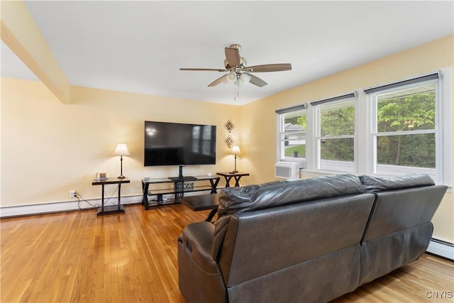 27 Cascade Dr, New Hartford, NY 13413 - living area featuring a ceiling fan, light wood-type flooring, and baseboards