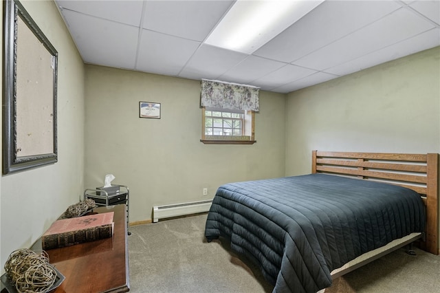 101 Winchell Rd, Owego, NY 13827 - bedroom featuring baseboard heating, carpet, and a drop ceiling