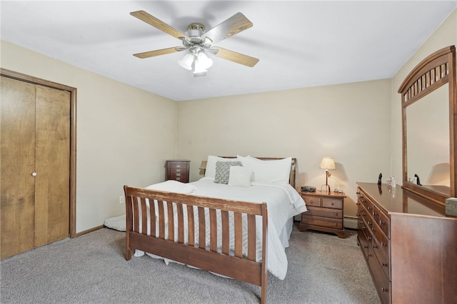 101 Winchell Rd, Owego, NY 13827 - bedroom with carpet flooring, baseboard heating, a ceiling fan, and baseboards