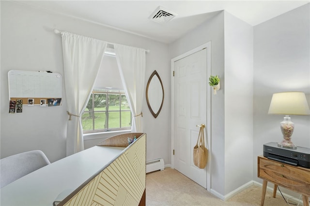 101 Winchell Rd, Owego, NY 13827 - foyer with a baseboard radiator, light carpet, and baseboards