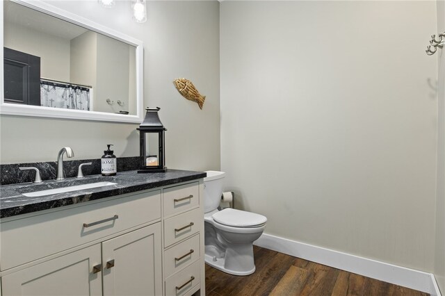 8419 Old Lake Rd, Lodi, NY 14860 - full bath with wood finished floors, toilet, vanity, and baseboards