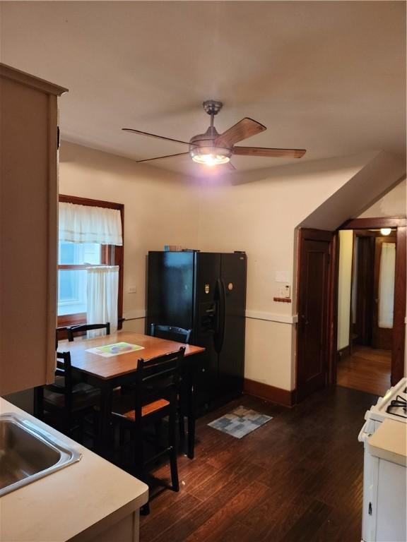 83 Vermont St, Rochester, NY 14609 - dining room featuring a ceiling fan and dark wood-style floors