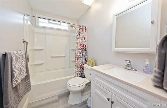 704 Beach Rd, Evans, NY 14006 - bathroom with vanity, shower / tub combo, wood finished floors, and toilet