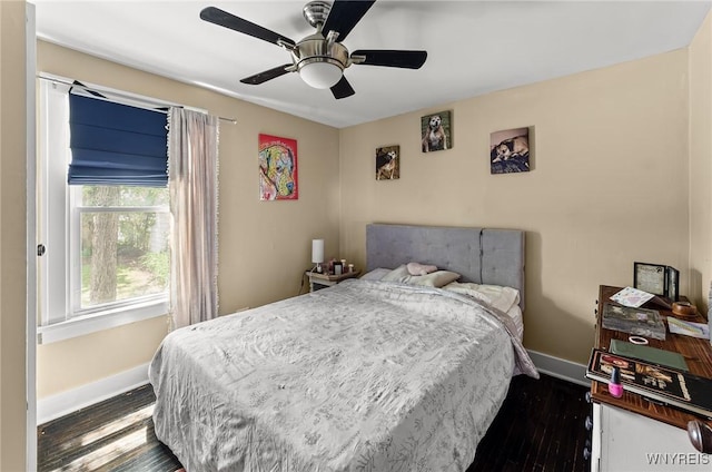 374 Victoria Blvd, Tonawanda-Town, NY 14217 - bedroom with baseboards, dark wood-style floors, and a ceiling fan